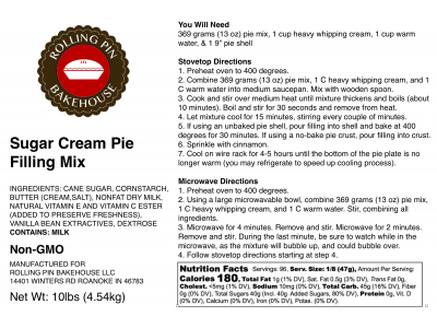 Sugar Cream Pie Filling Mix- BULK 10 Lb Bag